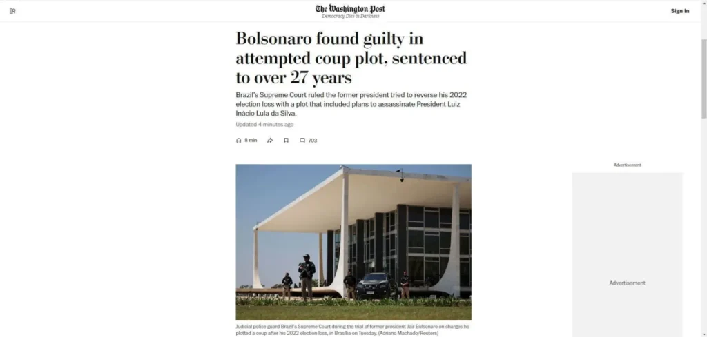Veja como a imprensa internacional repercutiu a condenação de Bolsonaro