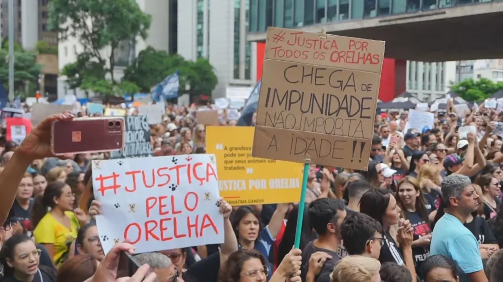 Manifestantes ocupam a Paulista e pedem justiça pela morte do cão Orelha