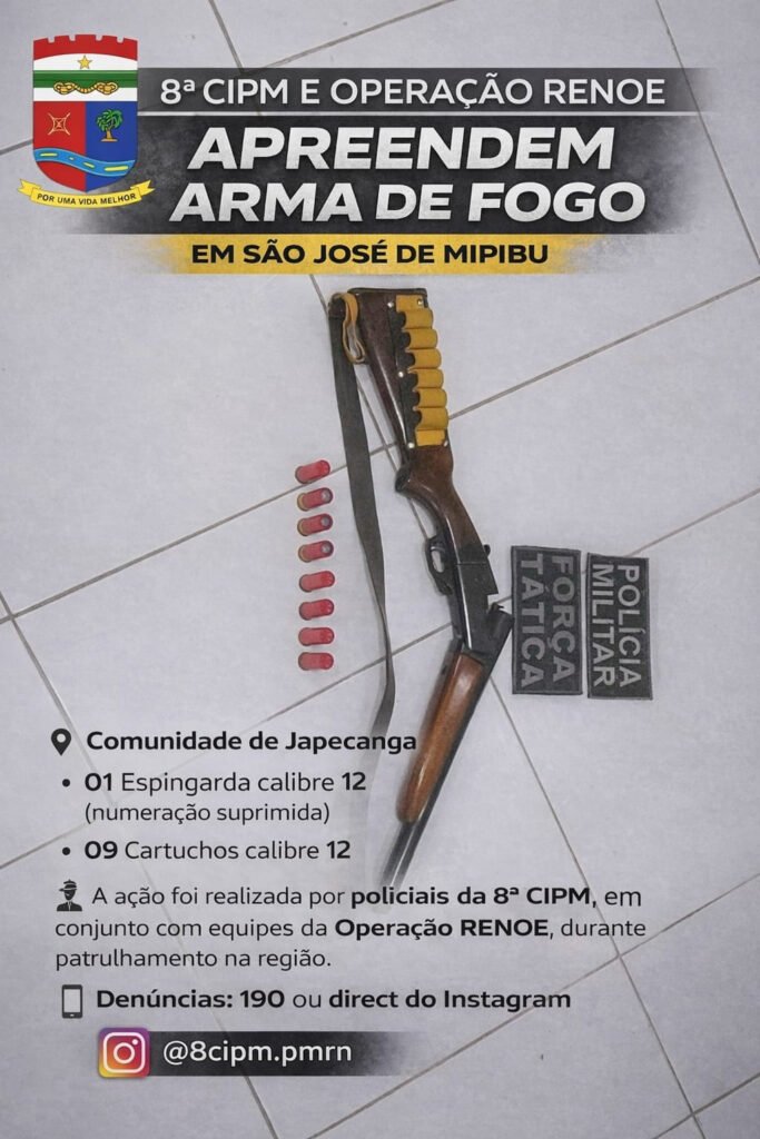 Polícia apreende espingarda calibre 12 após fuga de suspeitos em São José de Mipibu